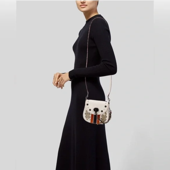 COACH Western Embroidery Turnlock Saddle Bag 17 In Glovetanned Leather - Picture 4 of 7